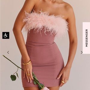 NWOT House of CB Alexa Feather Strapless Mini Dress Warm Pink Size M